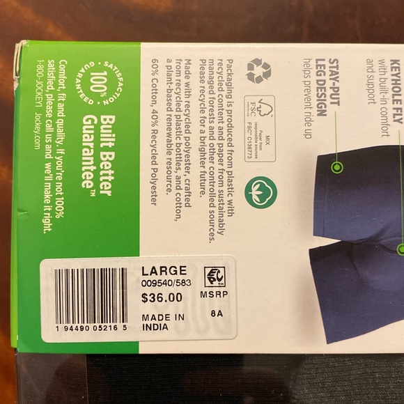 NWT Jockey 4 pk Men’s boxer briefs, Lg cotton in Grey, Dk Grey, Charcoal, Navy. - Picture 3 of 4